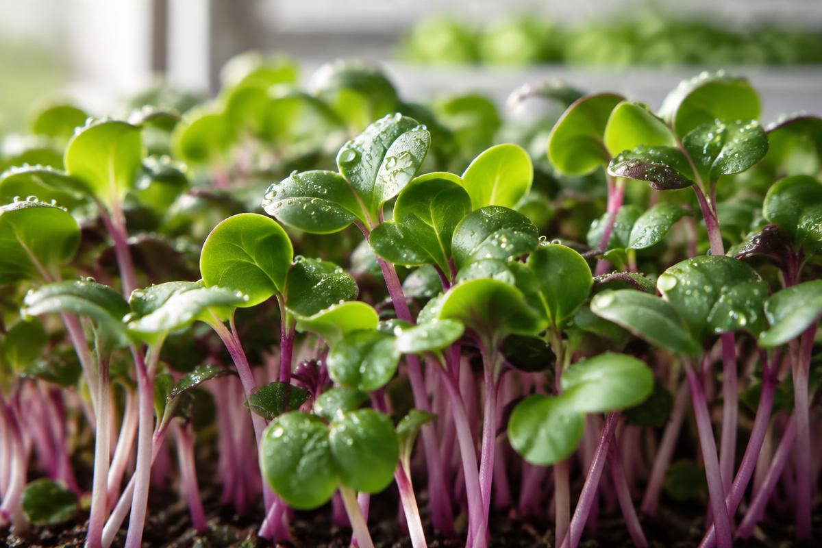 Fresh radish microgreens growing at Premium Grow Lab